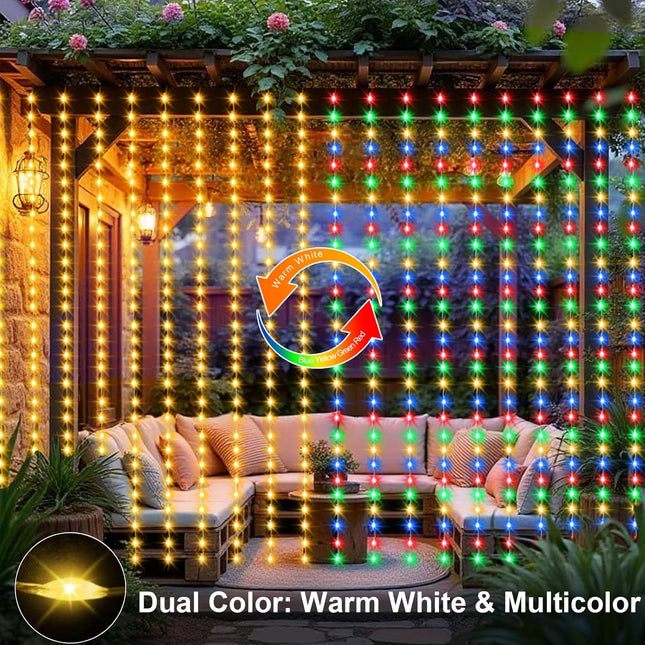 ZAIYW Curtain Lights 600 LED 20Ftx10Ft, Dual Color Changing Curtain Fairy Light 