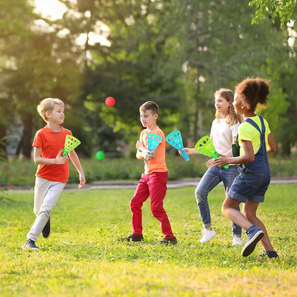 Duckura Outdoor Indoor Game Activities for Kids, Pop-Pass-Catch Ball Game with 4 Catch Launcher Baskets and 24 Balls, Easter Basket Stuffers Gifts