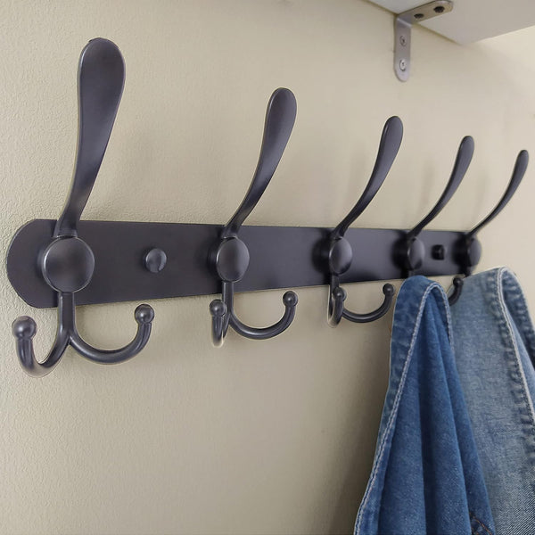 Dseap Coat Rack Wall Mounted - 5 Tri Hooks, Heavy Duty, Stainless Steel, Metal Coat Hook Rail for Coat Hat Towel Purse Robes Mudroom Bathroom