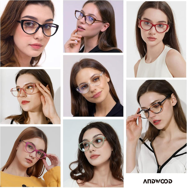 ANDWOOD Blue Light Blocking Glasses Women Bluelight Blocker Computer Cateye Clear Cat Eye Eyeglasses Frame AR003 Cateye Pattern | Anti-blue Light Lens