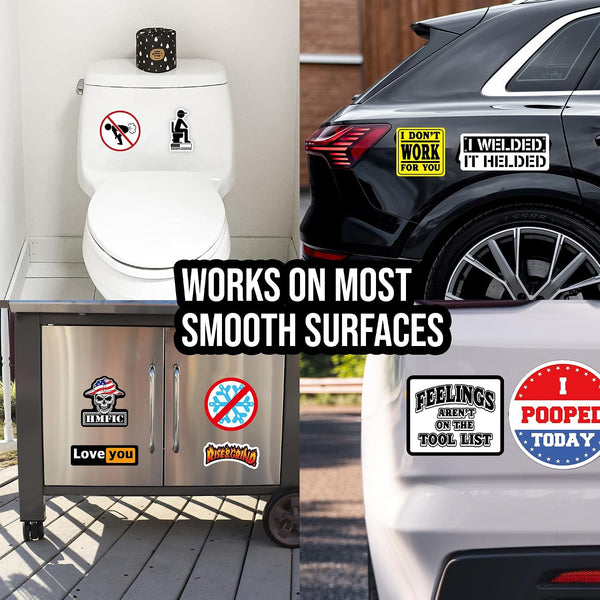 150 PCS Funny Hard Hat Stickers for Adults Dark Humor, Hilarious Decals for Tool Box, Helmet, Blue Collar Prank Meme Vinyl Waterproof Gift for