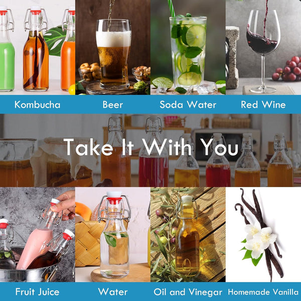 YEBODA 8Oz Swing Top Bottles - Glass Beer Bottle with Airtight Rubber Seal Flip Caps for Home Brewing Kombucha, Beverages, Oil, Vinegar, Water,