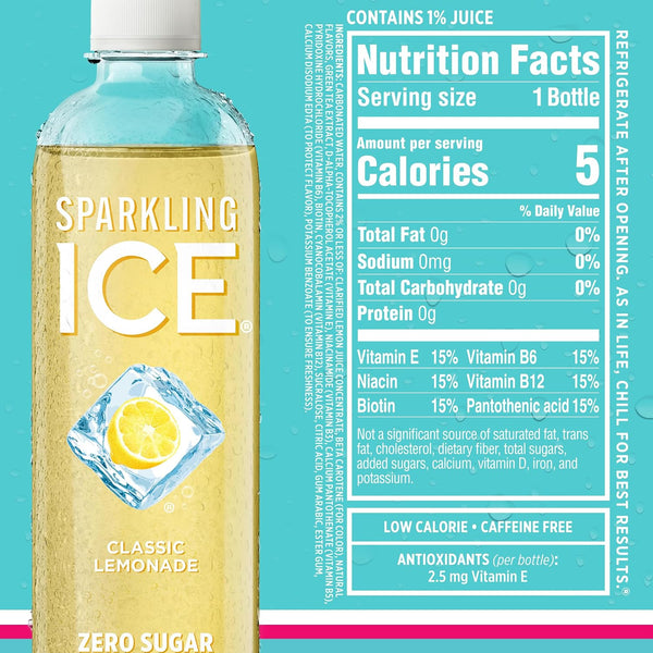 Sparkling Ice Blue Variety Pack, Zero Sugar Sparkling Water, with Vitamins and Antioxidants, 17 fl oz, 12 count (Classic Lemonade, Strawberry