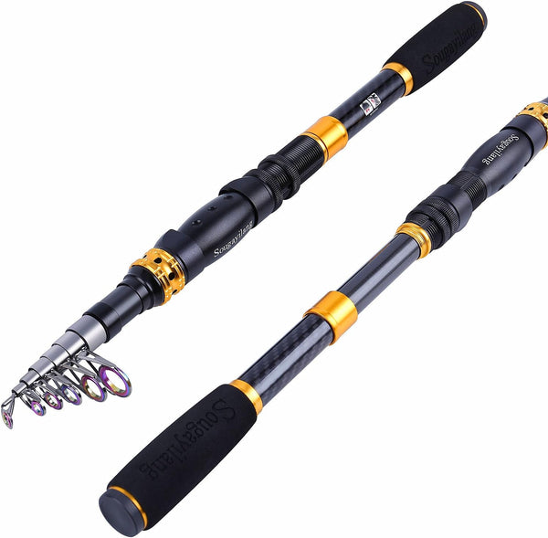 Sougayilang Telescopic Fishing Rod - 24 Ton Carbon Fiber Ultralight Fishing Pole with CNC Reel Seat, Portable Retractable Handle, Stainless Steel