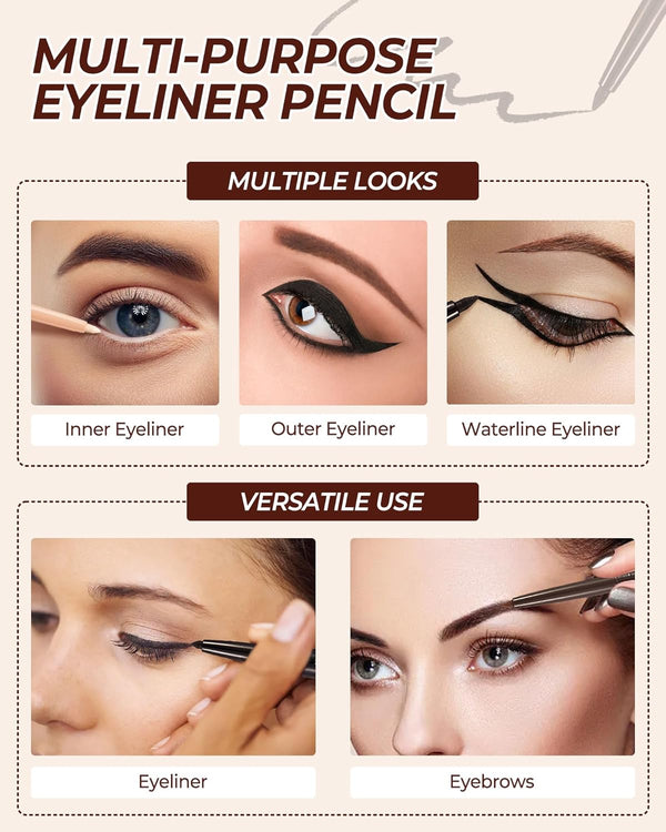 Black Eyeliner Pencil Retractable Gel Eyeliner Pencil Built in Sharpener Waterproof Smudge Proof Waterline Eye Liner Pencil Smooth Creamy Texture