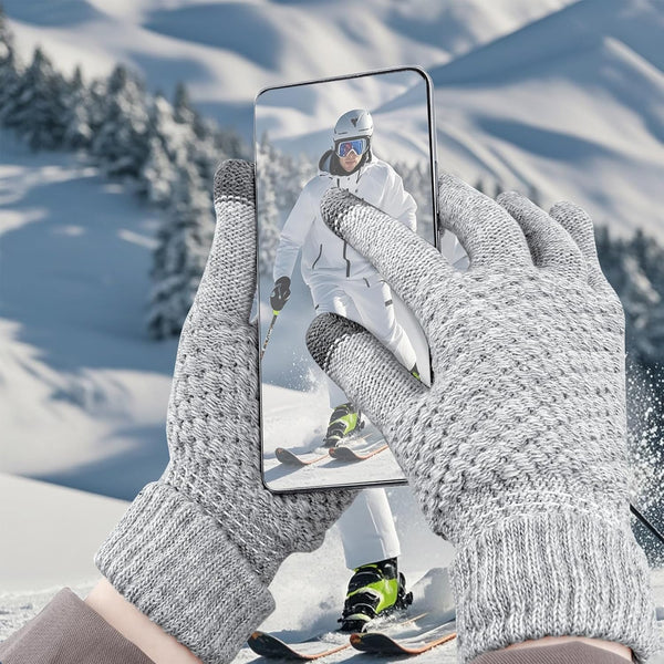 2 Pairs Women's Gloves for Cold Weather, Winter Touch Screen Gloves Women, Warm Fleece Lined Knit Gloves Black, Gray