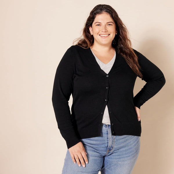 Amazon Essentials Women's Lightweight Cardigan Sweater Regular Large Black