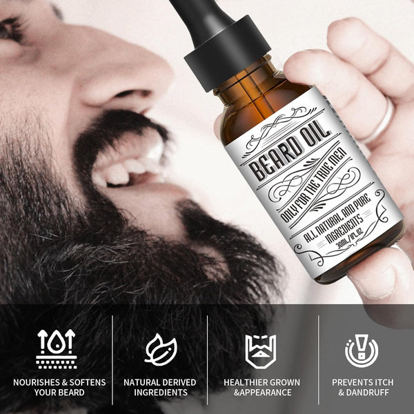 Beard Growth Oil for Men - Beard Conditioner Oil Rich in JOJOBA Oil & Sweet Almond Oil Multiple Natural Extracts - Beard Softener and