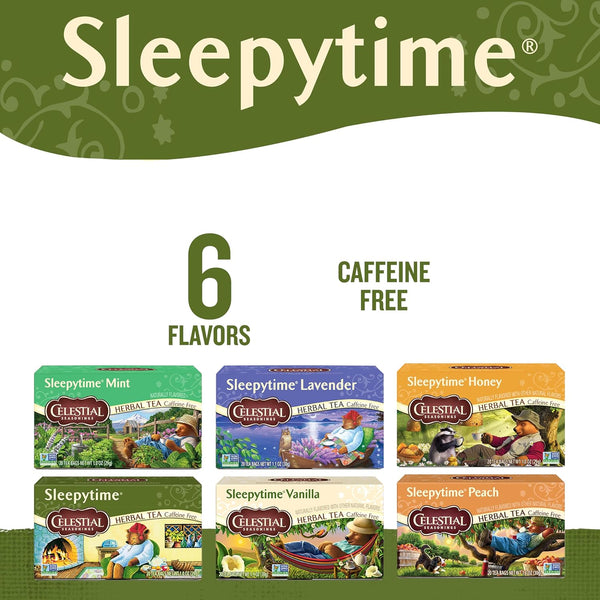 Celestial Seasonings Sleepytime Herbal Tea, Variety Pack - Caffeine Free Sleep Tea, 20 Tea Bags Per Box (Pack of 6) Variety Pack 20 Count (Pack of 6)