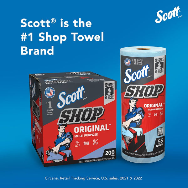 Scott Shop Original Blue Towels (75130), 9.4"X11" Cloth-Like Paper Towel (30 Rolls of 55 Sheets, 1,650 Sheet Total)