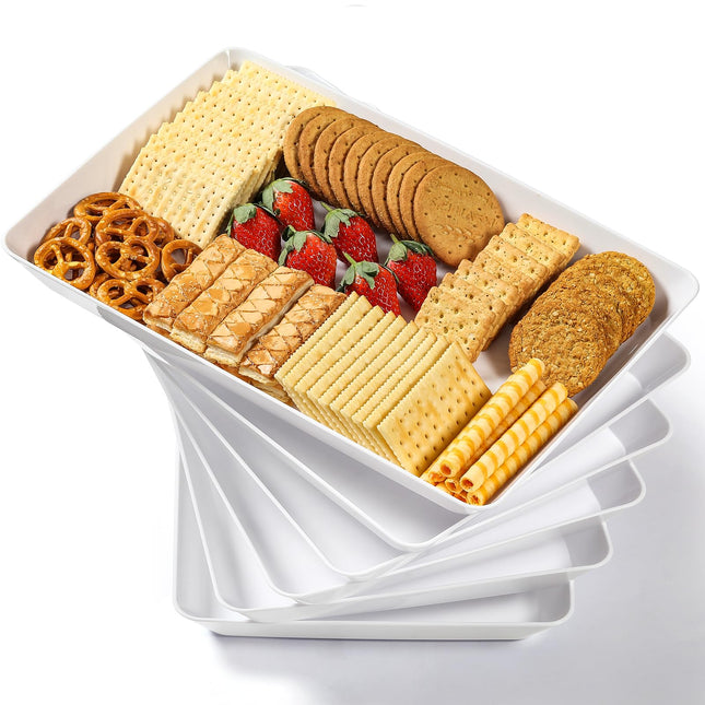 6 Pack, 16" X 11" Large White Serving Trays Set - Reusable Plastic Serving Platters for Cookie, Appetizer, Charcuterie, 