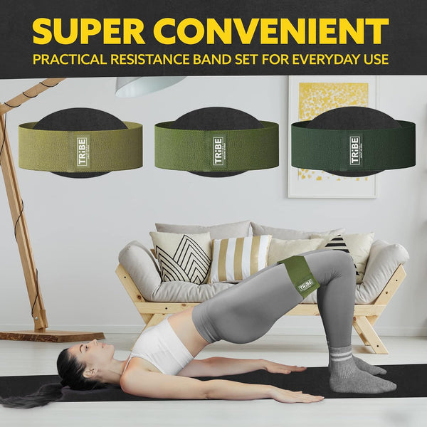 Tribe Lifting Resistance Bands for Working Out - 3 Pack Fabric Workout Bands for Women and Men - Booty Bands for Legs and Glute - Non Slip
