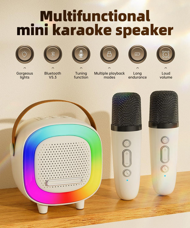 Mini Karaoke Machine Speaker for Kids Adults, Portable Bluetooth with 2 Wireless Microphones, Children'S Day Birthday Gi