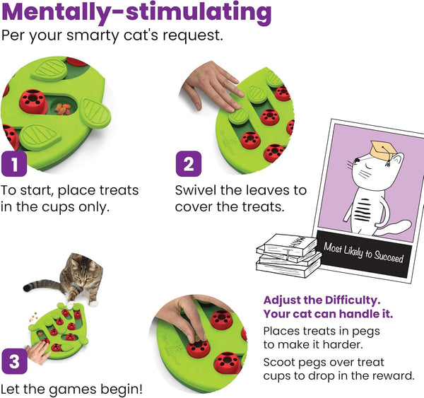 Catstages Nina Ottosson Buggin’ Out Puzzle & Play Cat Puzzle Feeder – Interactive Treat Game for Indoor Cats, Level 2 Slow Feeder Enrichment Toy,