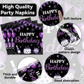 96Pcs Purple and Black Birthday Decorations Happy Birthday Party Supplies Tableware Set Purple Black Disposable Paper Plates Napkins Dinnerware