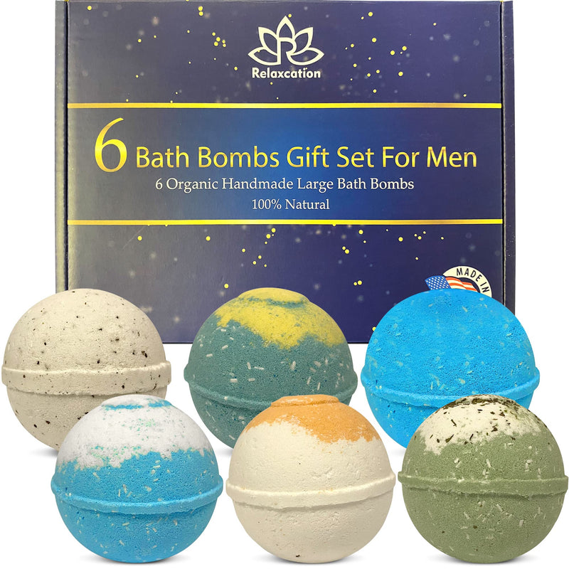 Organic Bath Bombs Gift Set for Men - Vegan Natural Ingredients - Absolutely Safe for Men - Relaxing Epsom, Himalayan, Dead Sea Salts & Essential
