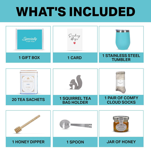 Tea Gift Set for Women Ã¢ÂÂ Thoughtful Get Well Gift Box with Cozy Socks, Stainless Tumbler, 20 Teaa Sachets, Honey Jar & Sending Hugs Card (Paris