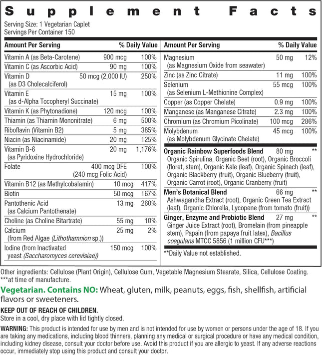 Rainbow Light Mens One High Potency Daily Multivitamin, Vegetarian, 150 Ct., Pac