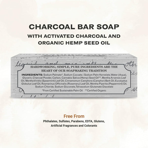 The Grandpa Soap Company Charcoal Bar Soap - With Activated Charcoal Hemp Seed and Mint Oil, Detoxifies, Draws Out Dirt and Toxins, Clear