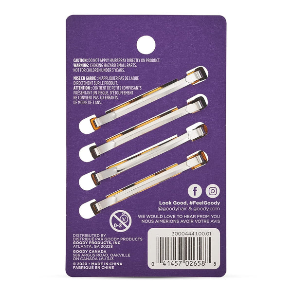 Goody Stay Tight Hair Barrettes, 4 Ct, Mock Tort, SlideProof Flat Clips, Comfortable & Versatile Styling Accessories for Women, Men, Boys & Girls,
