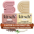Kitsch Castor Oil Shampoo Bar & Coconut Oil Deep-Moisturizing Conditioner Bar - Hydrating for Dull & Dry Hair, Strengthen & Restore Damage Hair,