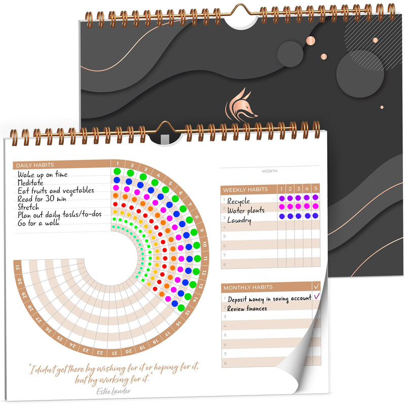 Clever Fox Habit Calendar Circle Ã¢ÂÂ 24-Month Inspirational Daily Habit Tracker with Colorful Pages Ã¢ÂÂ Routine & Goal Planner Journal (Black)