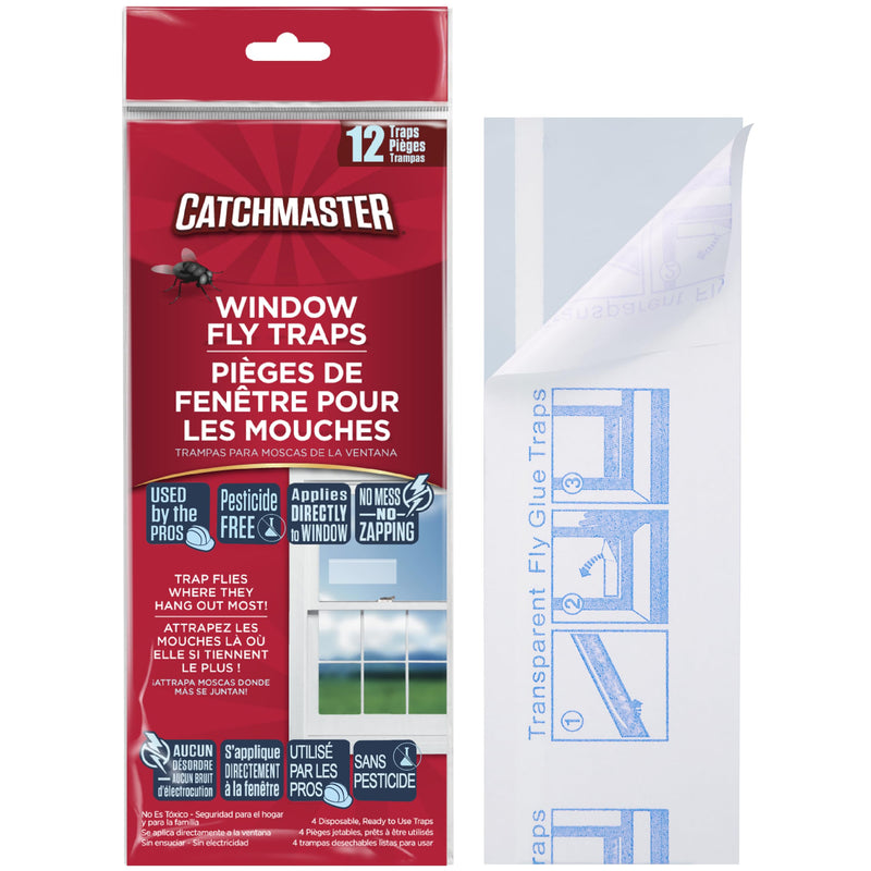 Catchmaster Window Fly Traps 12-Pack, Fruit Fly Traps for Indoors, Disposable Bulk Bug Catcher, Waterproof Insect Glue Trap, Adhesive Strips, Pest