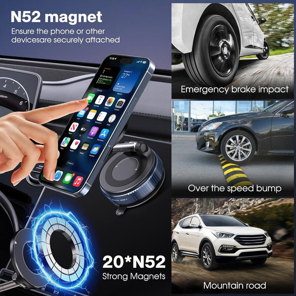 360° Rotatable Vacuum Magnetic Phone Holder, Foldable and Retractable Suction Cup Car Phone Mount for Car/Gym/Mirror/Smooth Surface, Compatible