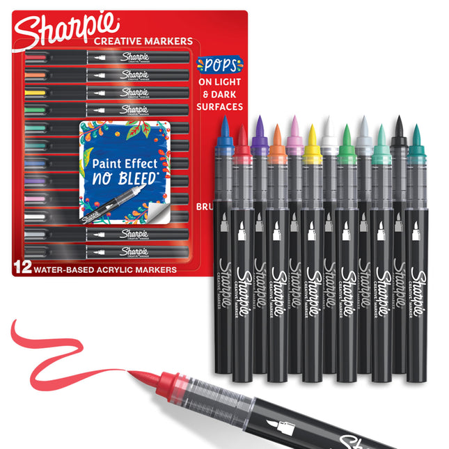 Sharpie Creative Paint-Like Brush Tip Acrylic Markers, Assorted Colors, 12 Count, Perfect for Art and Craft Supplies