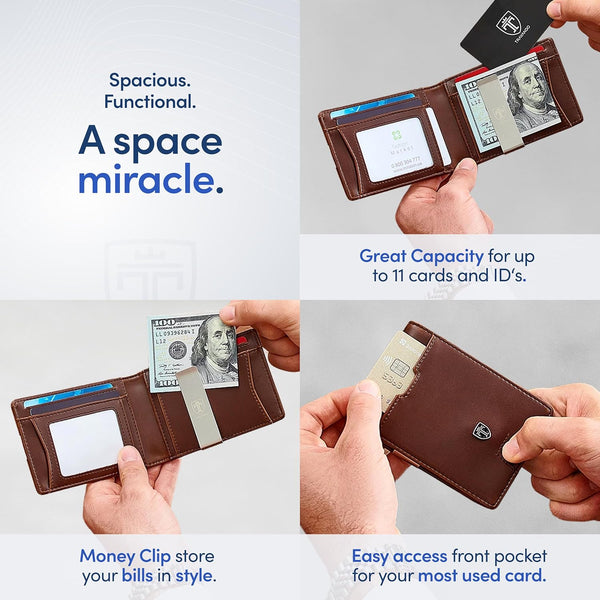 TRAVANDO Mens Slim Wallet with Money Clip AUSTIN RFID Blocking Bifold Credit Card Holder for Men with Gift Box