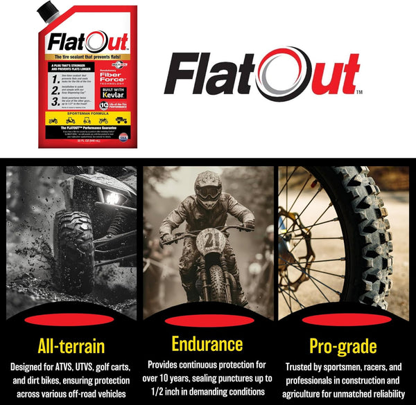 FlatOut Tire Sealant Sportsman Formula - Prevent Flat Tires, Seal Leaks, Contains Kevlar, 32-Ounce Bottle, 1-Pack… 1 Pack - 32 Fl Oz