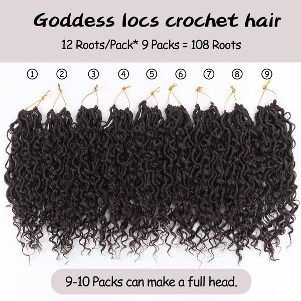 Vemet Goddess Locs Crochet Hair,8 Inch 9 Packs Faux Locs Synthetic Crochet Hair, Boho Style Pre looped crochet with Curly Ends 8 Inch(Pack of 9) #4