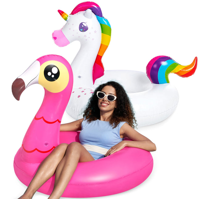 JOYIN 2-Pack Flamingo Unicorn Pool Float - Fun Floaties Inflatable Swimming Pool