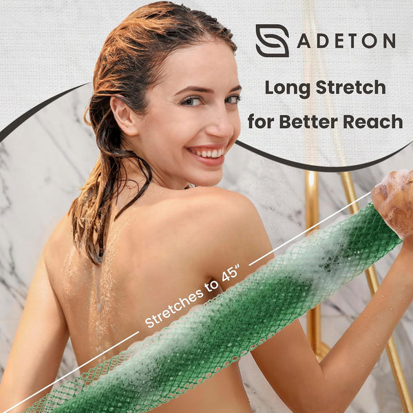 ADETON African Net Sponge Authentic with Knots, 2 Pieces Exfoliating Body Scrubber, Sapo Bath Sponge, Nylon Loofah Washcloth, Back Scrub for