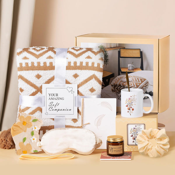 Get Well Care Package for Women After Surgery - 10 Pcs Sending Hugs Box With Blanket, Eye Mask - Sympathy and Thinking of You Gift - Unique