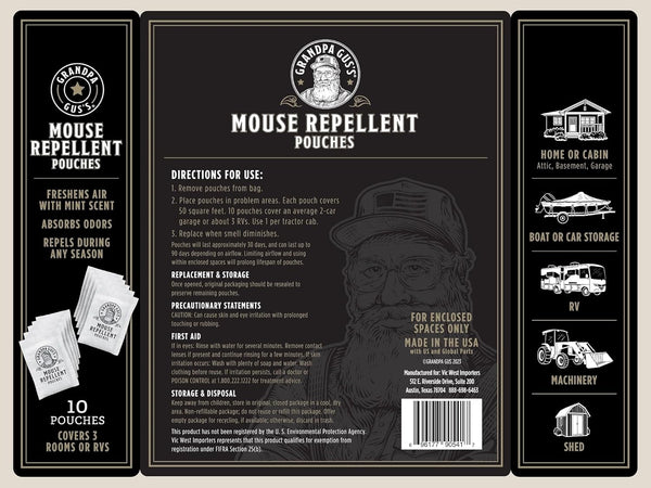 Grandpa Gus'S Extra-Strength Mouse Repellent Pouches, Cinnamon/Peppermint Oils Repel Mice from Nesting & Freshen Air in
