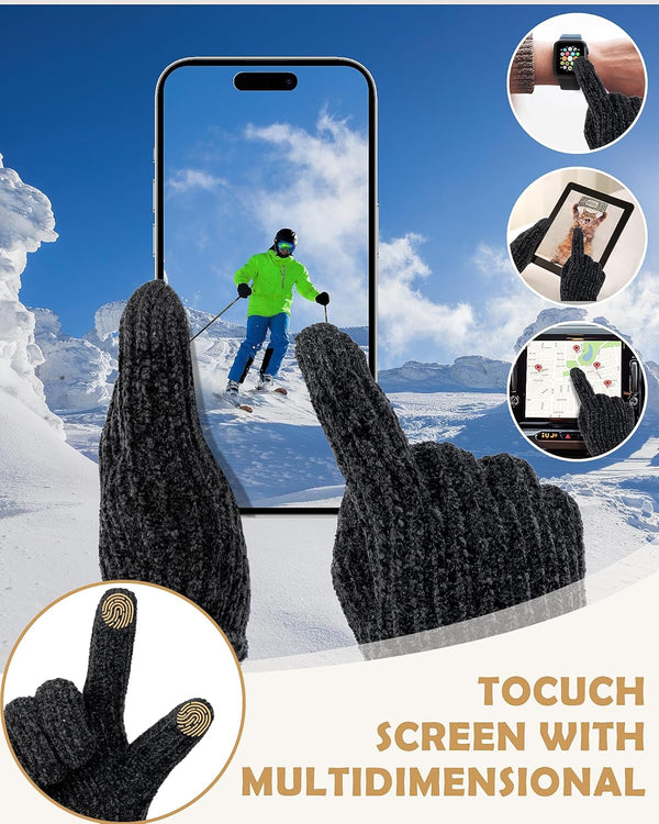 Winter Gloves for Women Chenille, Womens Gloves Cold Weather Warm Fleece Lined, Gloves for Women Touchscreen Fingers
