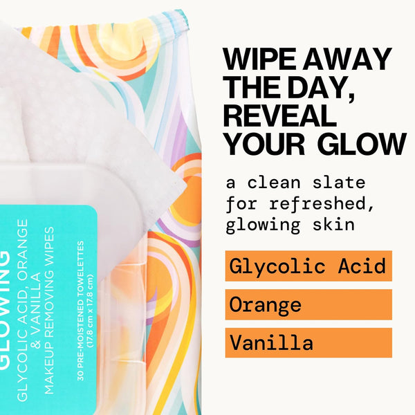 Pacifica Beauty | Glowing Makeup Remover Wipes | Gycolic Acid, Coconut Water, Aloe Infused | Daily Cleansing + Exfoliating | Clean Skin Care |