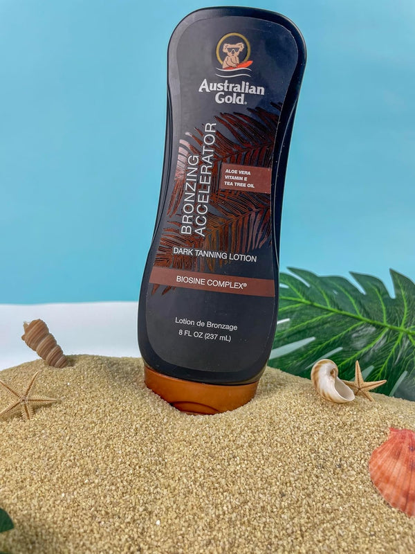 Australian Gold Dark Tanning Accelerator Lotion With Bronzer, 8 Ounce, New Package Same Formula, B003GX5SSC 8 Ounce (Pack of 1)