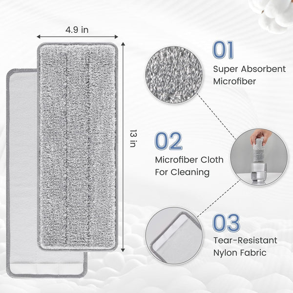 Flat Mop Pads Compatible with Joymoop Mop and Bucket Set with Wringer, Washable & Reusable Microfiber Mop Head Refills for Oshang Bosheng Mop -