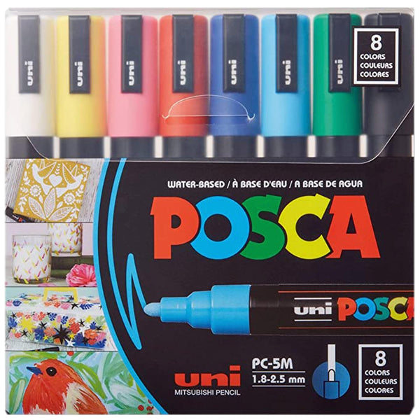 Posca Paint Markers, 5M Medium Acrylic Markers with Reversible Tips, Artist Recommended For Gifts, Fabric, Metal, Glass, Wood and Canvas, Assorted
