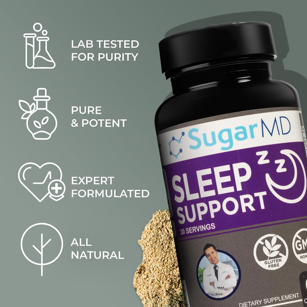 Sugarmd Sleep Support Supplement â€“ 60 Sleep Capsules with Lemon Balm, Valerian Root, Hops Extract, Chamomile Extract & Bioperine â€“ Non-Gmo &