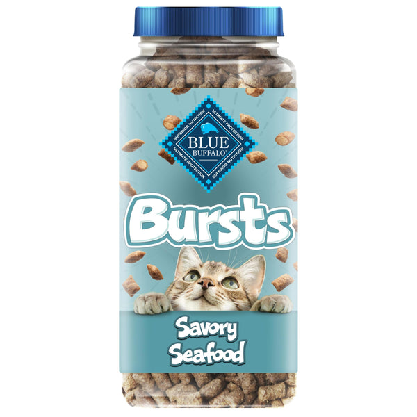 Blue Buffalo Bursts Savory Seafood Crunchy & Creamy Cat Treats, Great for Training, Real Salmon Natural Cat Treats Enhanced with Vitamins,