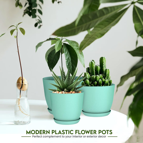 Plant Pots Indoor with Drainage, 5 Pack Multi-Size Planters Set, Aqua Pack of 5 Aqua