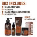 Every Man Jack Mens Aged Bourbon Beard Set - Five Full-Sized Grooming Essentials for a Complete Routine - Beard + Face Wash, Beard + Face Lotion,