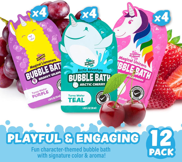 Tub WorksÂ® Magical Kids Bubble Bath, Variety 12 Pack | Creates Colorful Water & Tons of Foam Bath Bubbles | Nontoxic | Character-Themed Bubble