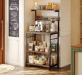 SUPERJARE Kitchen Bakers Rack with Power Outlet, Coffee Bar Table 4 Tiers, Kitchen Microwave Stand with 6 S-shaped Hooks, Storage Shelf Rack for