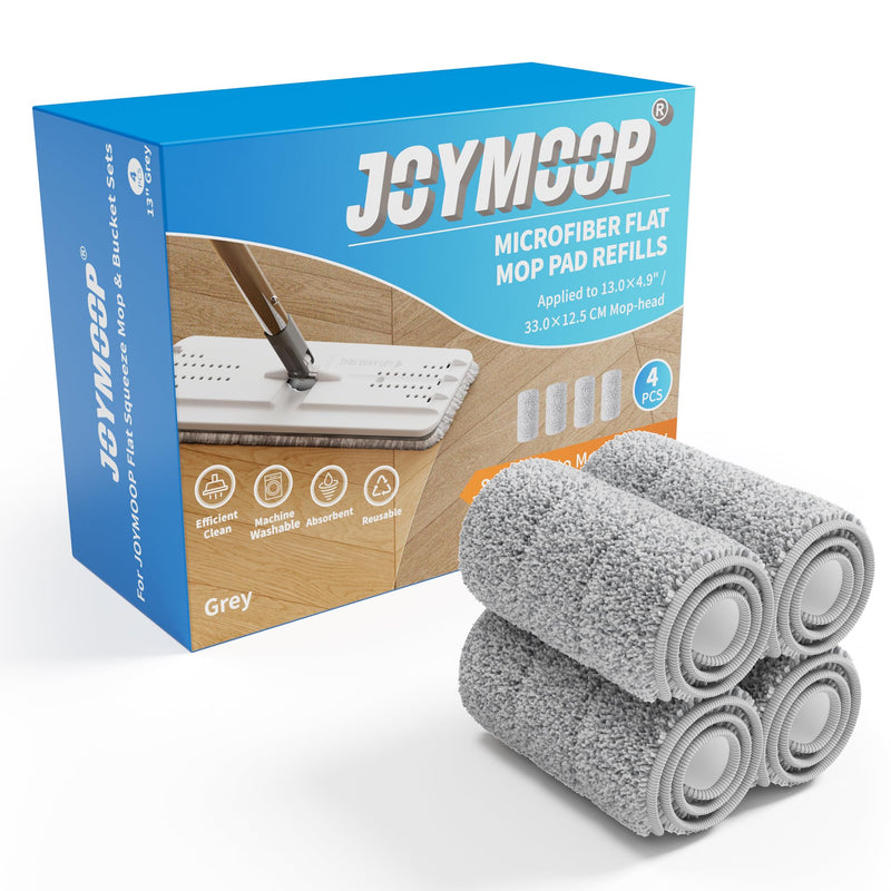 JOYMOOP Microfiber Flat Mop Pads, Washable Replacement Pads for 13 Inch Mop System, Grey, Pack of 4 13.0 × 4.9 Inch 4 Pcs 13" - 4 Grey