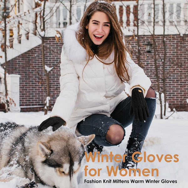 PAGE ONE Winter Gloves for Women Touchscreen Texting Warm Knit Fleece Lined Gloves for Cold weather Oat