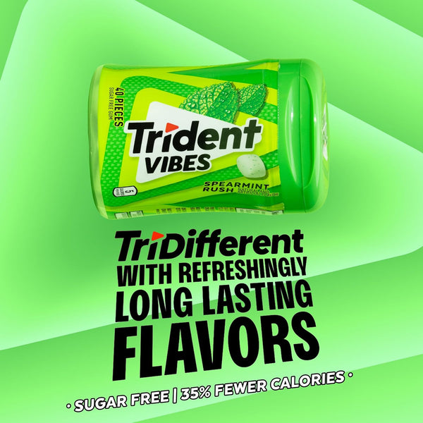 Trident Vibes Spearmint Rush Sugar Free Gum, 4 Bottles of 40 Pieces (160 Total Pieces)